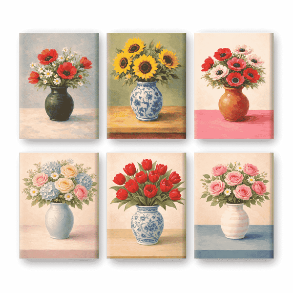 "Vintage Vases" – Paint by Numbers Set of 6 Mini Canvases
