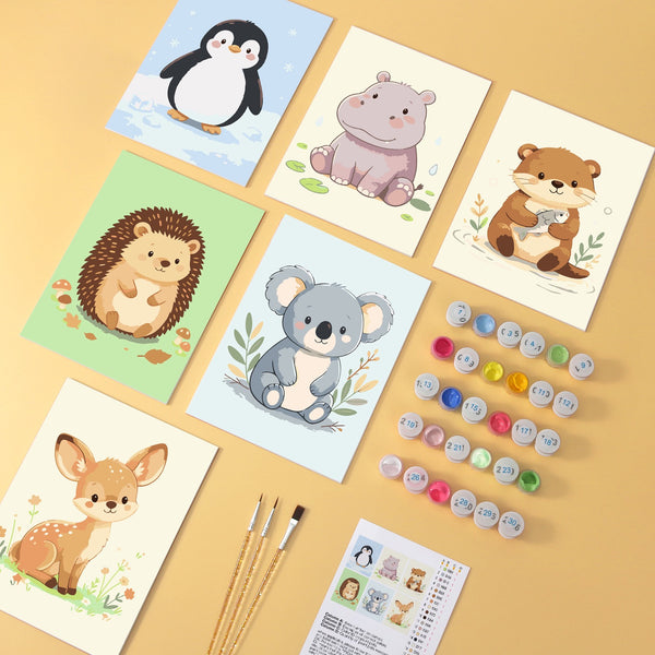 "Baby Animals" – Wooden Paint by Numbers Set of 6 Mini Boards