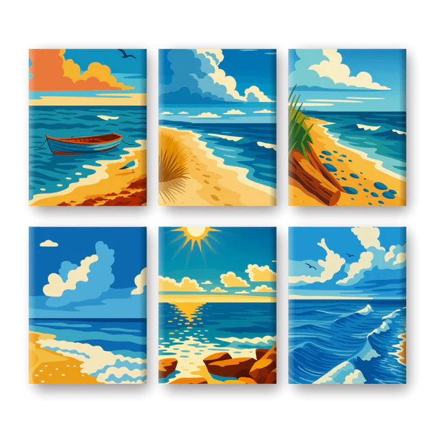 "Island Escape" – Paint by Numbers Set of 6 Mini Canvases - the 6 mini canvases
