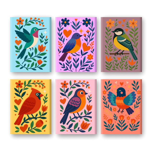 "Colourful Birds" – Paint by Numbers Set of 6 Mini Canvases - the 6 mini canvases