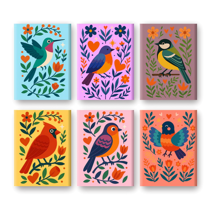 "Colourful Birds" – Paint by Numbers Set of 6 Mini Canvases - the 6 mini canvases
