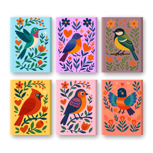 "Colourful Birds" – Paint by Numbers Set of 6 Mini Canvases - the 6 mini canvases