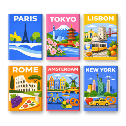 "Colourful Cities" – Paint by Numbers Set of 6 Mini Canvases - the 6 mini canvases