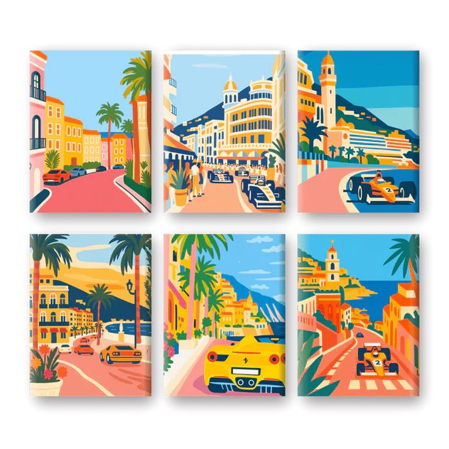 "Monte Carlo" – Paint by Numbers Set of 6 Mini Canvases - the 6 mini canvases
