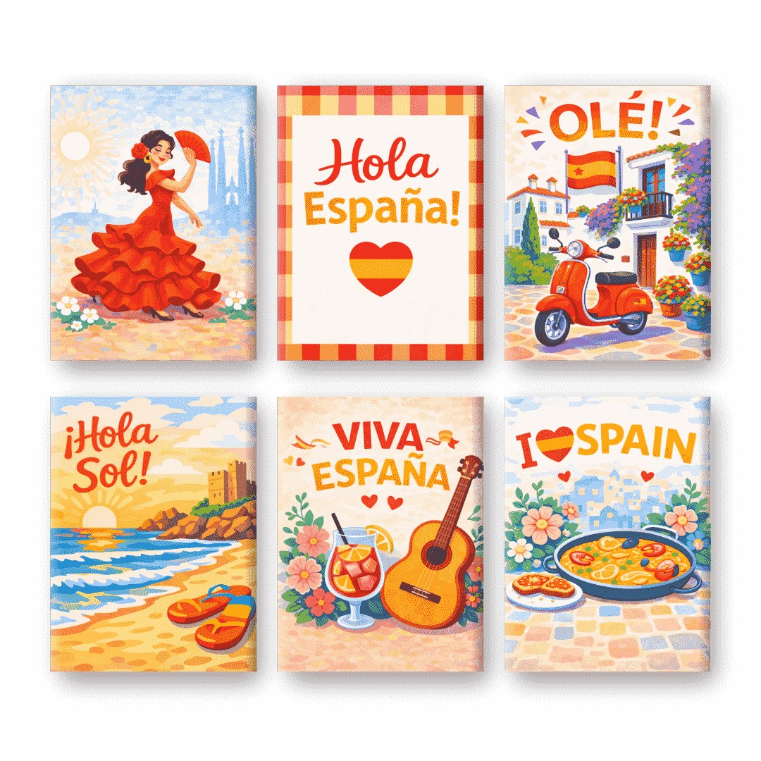 "Spanish Fiesta" – Paint by Numbers Set of 6 Mini Canvases - the 6 mini canvases