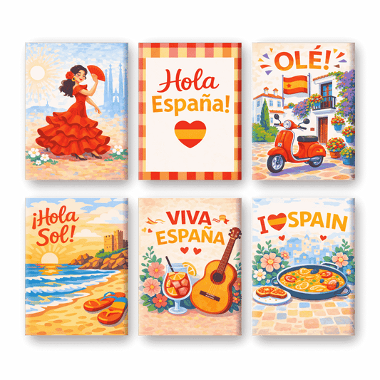 "Spanish Fiesta" – Paint by Numbers Set of 6 Mini Canvases - the 6 mini canvases