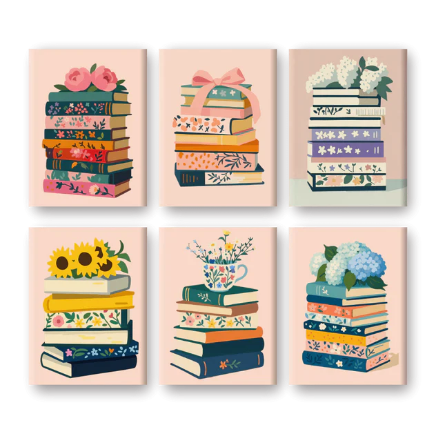 "Colourful Books" – Paint by Numbers Set of 6 Mini Canvases