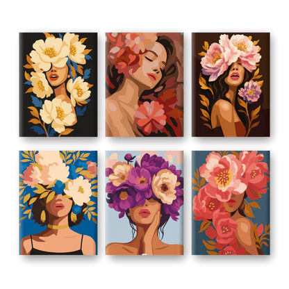"Flower Ladies" – Paint by Numbers Set of 6 Mini Canvases - the 6 mini canvases
