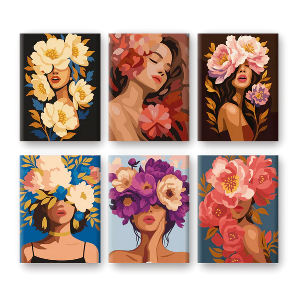 "Flower Ladies" – Paint by Numbers Set of 6 Mini Canvases