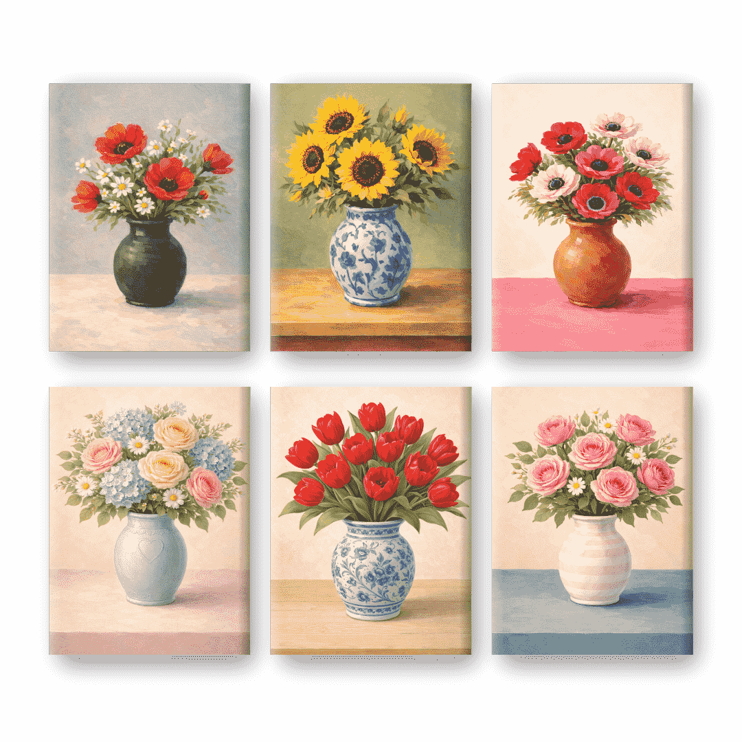 "Vintage Vases" – Paint by Numbers Set of 6 Mini Canvases