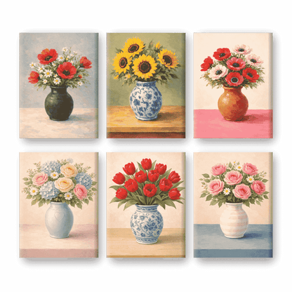 "Vintage Vases" – Paint by Numbers Set of 6 Mini Canvases