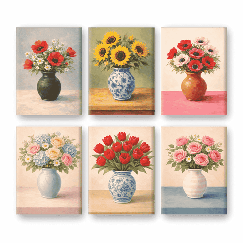 "Vintage Vases" – Paint by Numbers Set of 6 Mini Canvases