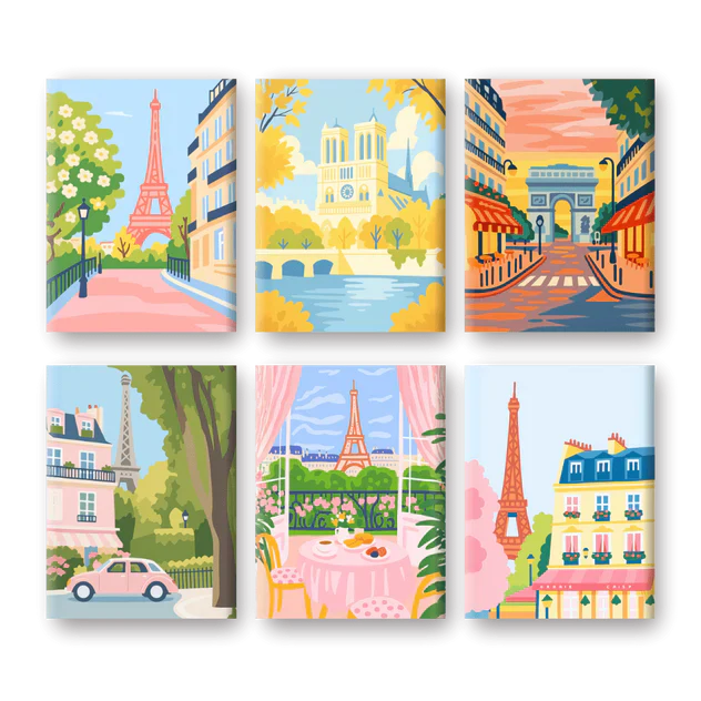 "Pastel Paris" – Paint by Numbers Set of 6 Mini Canvases
