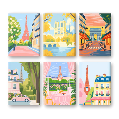 "Pastel Paris" – Paint by Numbers Set of 6 Mini Canvases