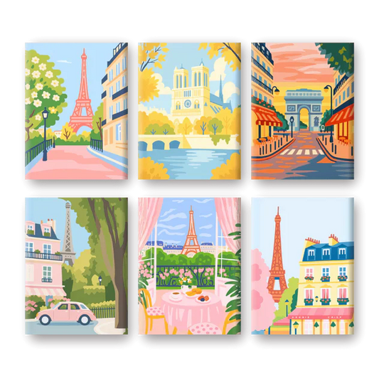 "Pastel Paris" – Paint by Numbers Set of 6 Mini Canvases