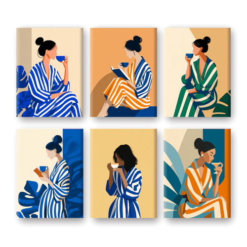 "Morning Muse" – Paint by Numbers Set of 6 Mini Canvases - the 6 mini canvases