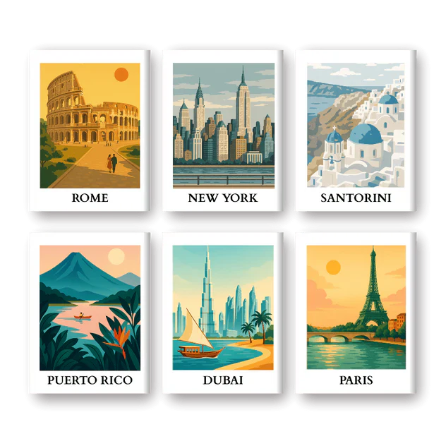 "World Trip" – Paint by Numbers Set of 6 Mini Canvases - the 6 mini canvases
