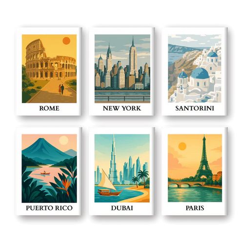 "World Trip" – Paint by Numbers Set of 6 Mini Canvases - the 6 mini canvases