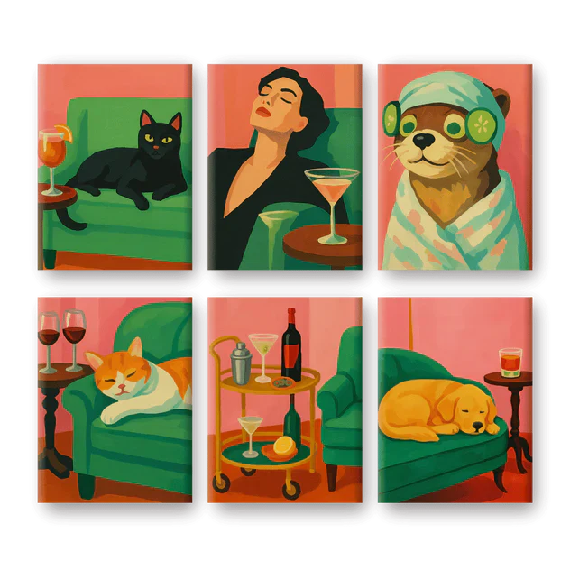 "Cosy Vibes" – Paint by Numbers Set of 6 Mini Canvases - the 6 mini canvases