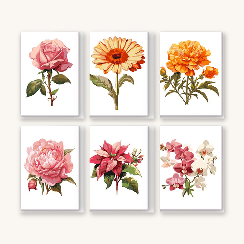"Wild Botanicals" – Paint by Numbers Set of 6 Mini Canvases