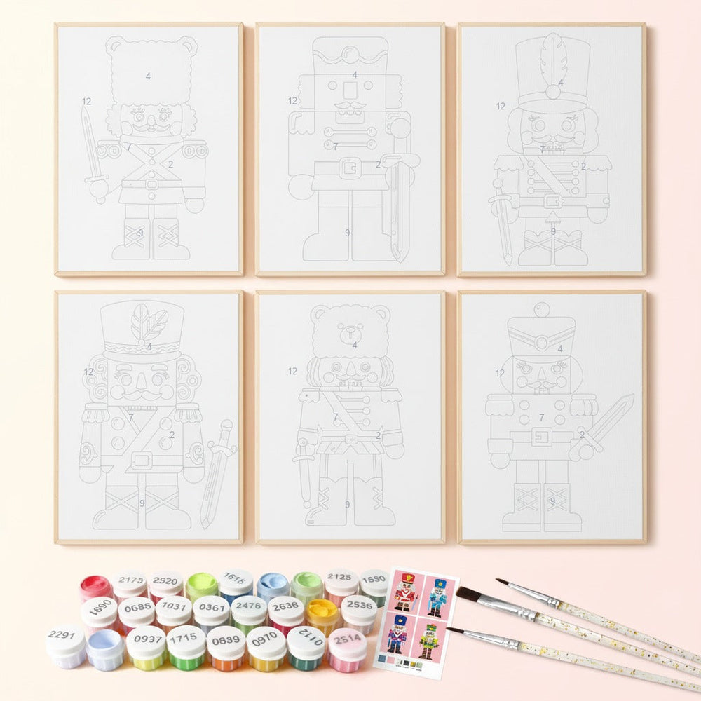 Everything included in the "Baby Animals" – Wooden Paint by Numbers Set of 6 Mini Boards