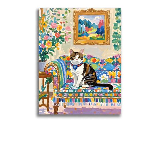 Chat au canapé fleuri