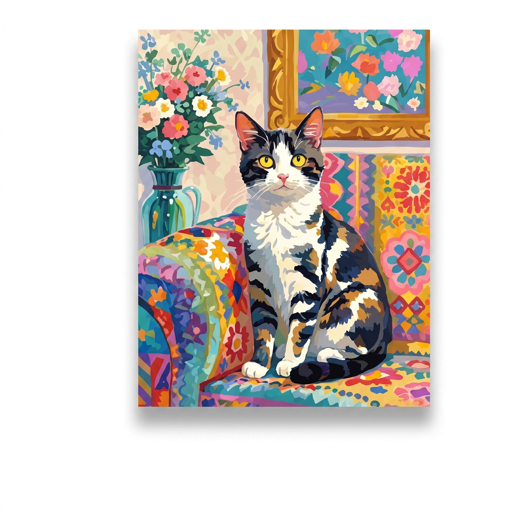 Chat au fauteuil bohème