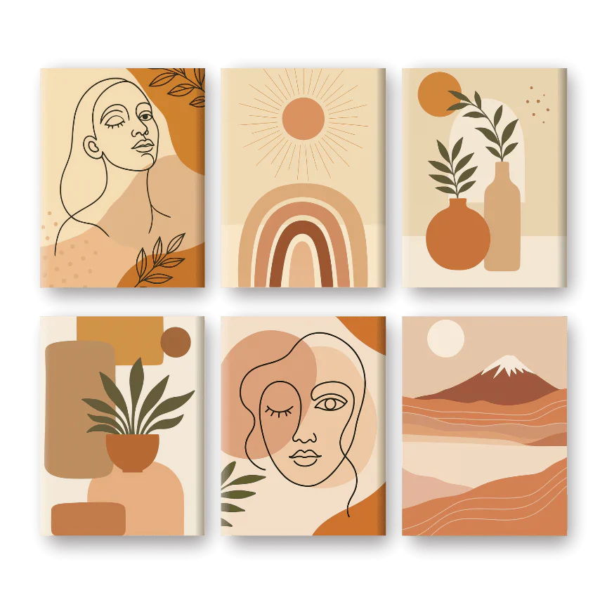 "Boho Terracotta" – Paint by Numbers Set of 6 Mini Canvases - the 6 mini canvases