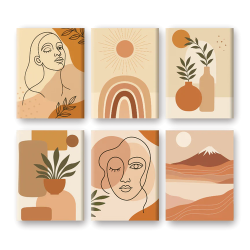"Boho Terracotta" – Paint by Numbers Set of 6 Mini Canvases - the 6 mini canvases