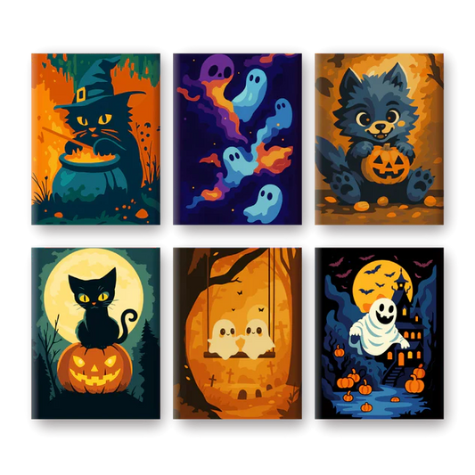 "Spooky Cats" – Paint by Numbers Set of 6 Mini Canvases - the 6 mini canvases