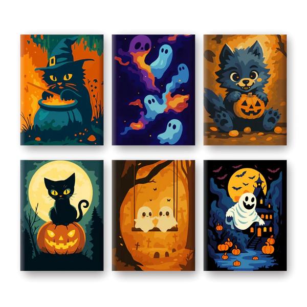 "Spooky Cats" – Paint by Numbers Set of 6 Mini Canvases