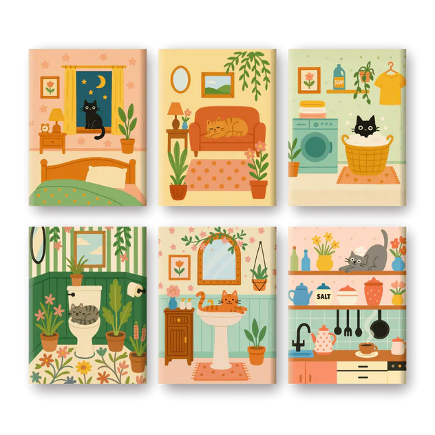 "Cosy Cats" – Paint by Numbers Set of 6 Mini Canvases - the 6 mini canvases