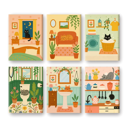 "Cosy Cats" – Paint by Numbers Set of 6 Mini Canvases - the 6 mini canvases