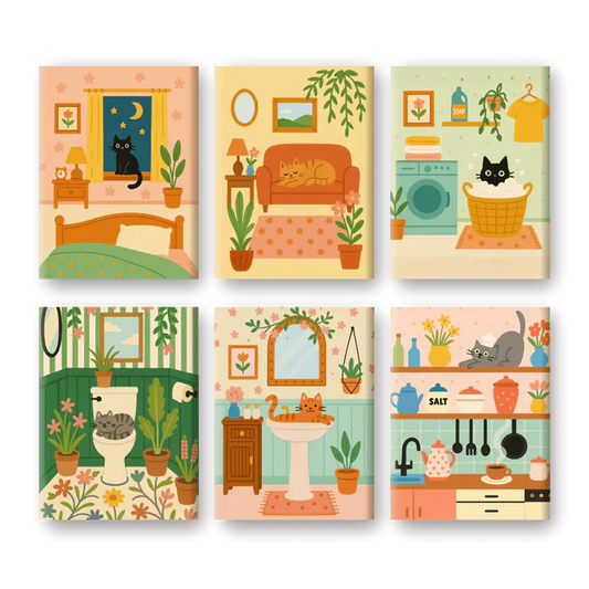"Cosy Cats" – Paint by Numbers Set of 6 Mini Canvases - the 6 mini canvases