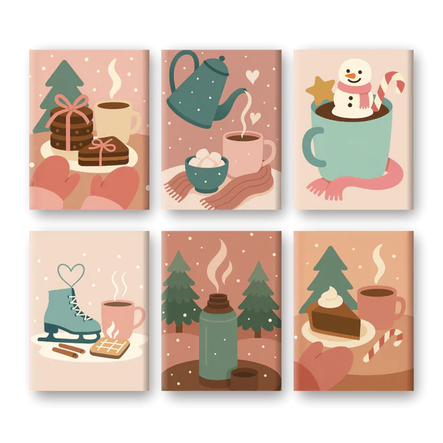 "Winter Hygge" – Paint by Numbers Set of 6 Mini Canvases - the 6 mini canvases