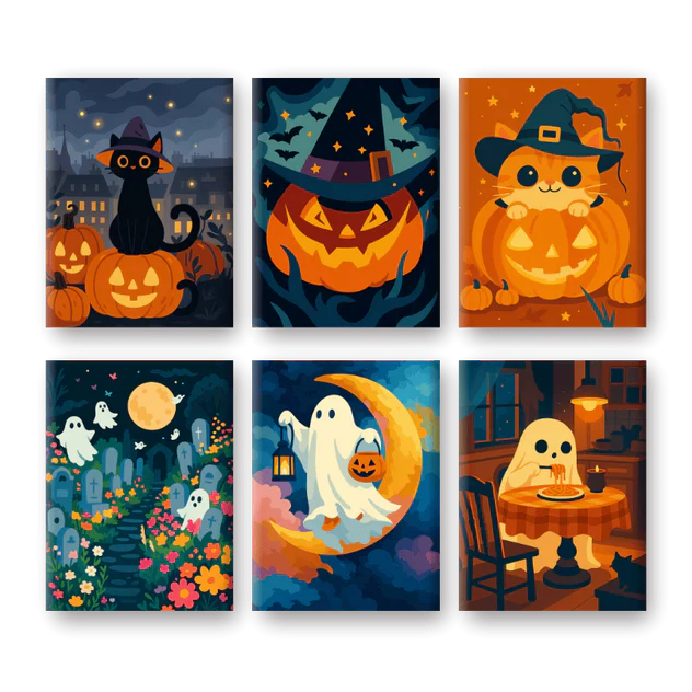 "Cute Halloween" – Paint by Numbers Set of 6 Mini Canvases - the 6 mini canvases