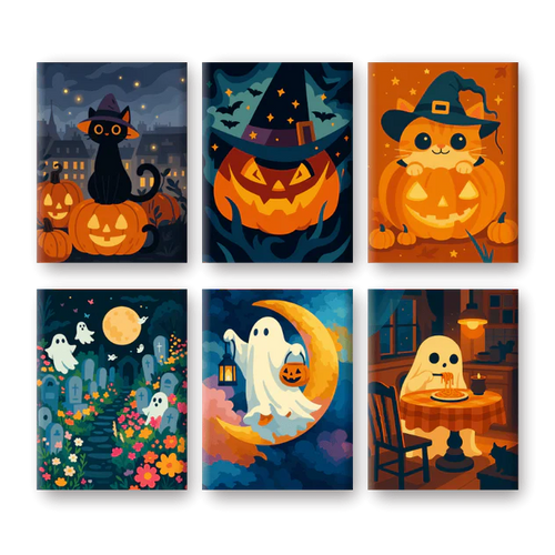 "Cute Halloween" – Paint by Numbers Set of 6 Mini Canvases - the 6 mini canvases