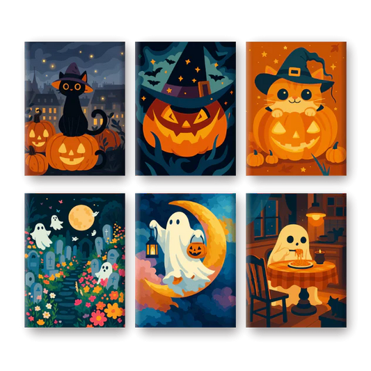 "Cute Halloween" – Paint by Numbers Set of 6 Mini Canvases - the 6 mini canvases