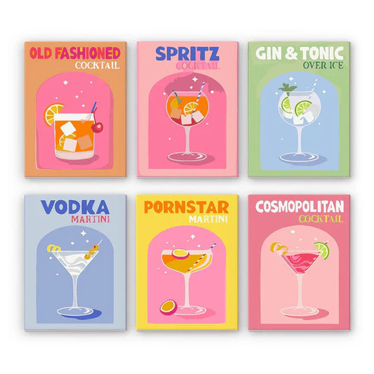 "Retro Cocktails" – Paint by Numbers Set of 6 Mini Canvases