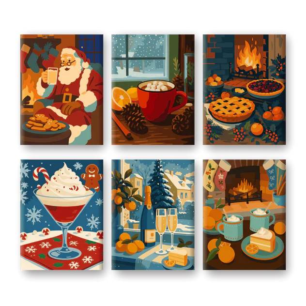"Winter Treats" – Paint by Numbers Set of 6 Mini Canvases - the 6 mini canvases