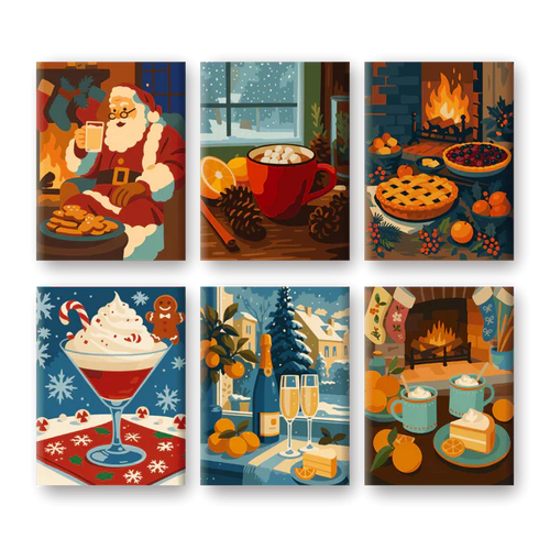 "Winter Treats" – Paint by Numbers Set of 6 Mini Canvases - the 6 mini canvases