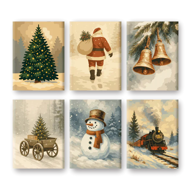 "Vintage Christmas" – Paint by Numbers Set of 6 Mini Canvases - the 6 mini canvases