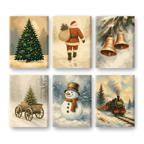 "Vintage Christmas" – Paint by Numbers Set of 6 Mini Canvases - the 6 mini canvases