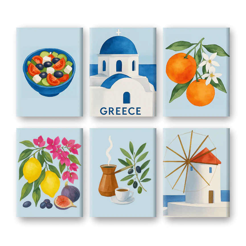 "Santorini" – Paint by Numbers Set of 6 Mini Canvases - the 6 mini canvases