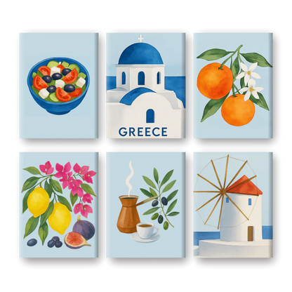 "Santorini" – Paint by Numbers Set of 6 Mini Canvases - the 6 mini canvases