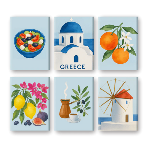"Santorini" – Paint by Numbers Set of 6 Mini Canvases - the 6 mini canvases