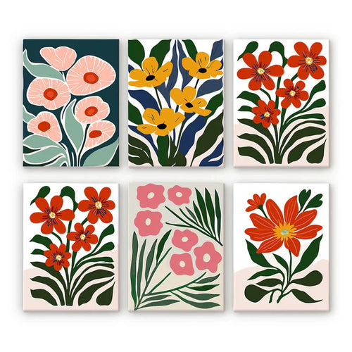 "Retro Blooms" – Paint by Numbers Set of 6 Mini Canvases - the 6 mini canvases