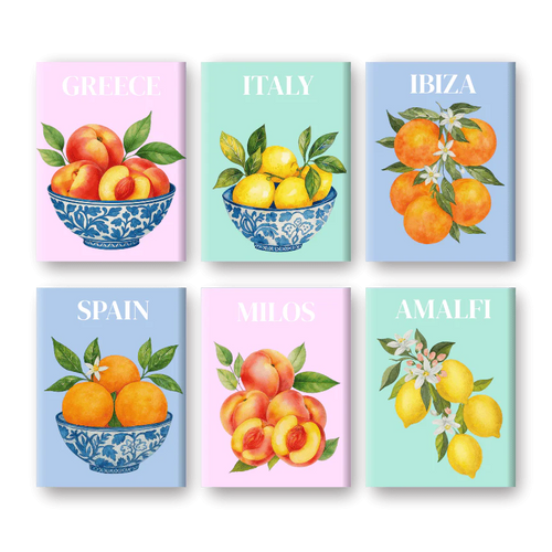 "Mediterranean Harvest" – Paint by Numbers Set of 6 Mini Canvases - the 6 mini canvases