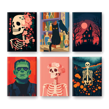 "Skeleton Party" – Paint by Numbers Set of 6 Mini Canvases - the 6 mini canvases