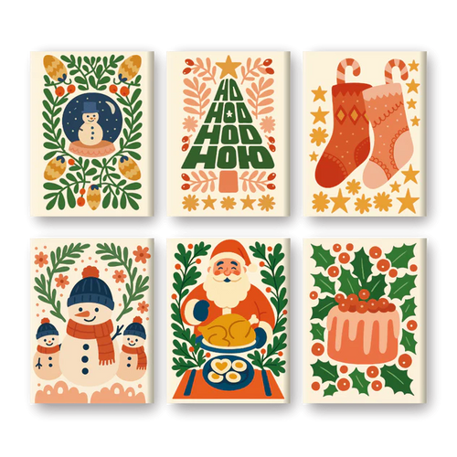 "Folk Christmas" – Paint by Numbers Set of 6 Mini Canvases - the 6 mini canvases